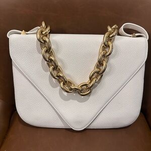 Bottega Veneta Cream Shoulder Bag with Gold Chain